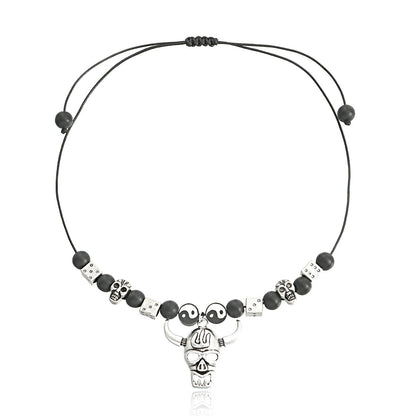 Fashion Jewelry Handwoven Rope Tai Chi Bagua Yin Yang Hollow Creative Skull Bull Head Pendant Necklace Female
