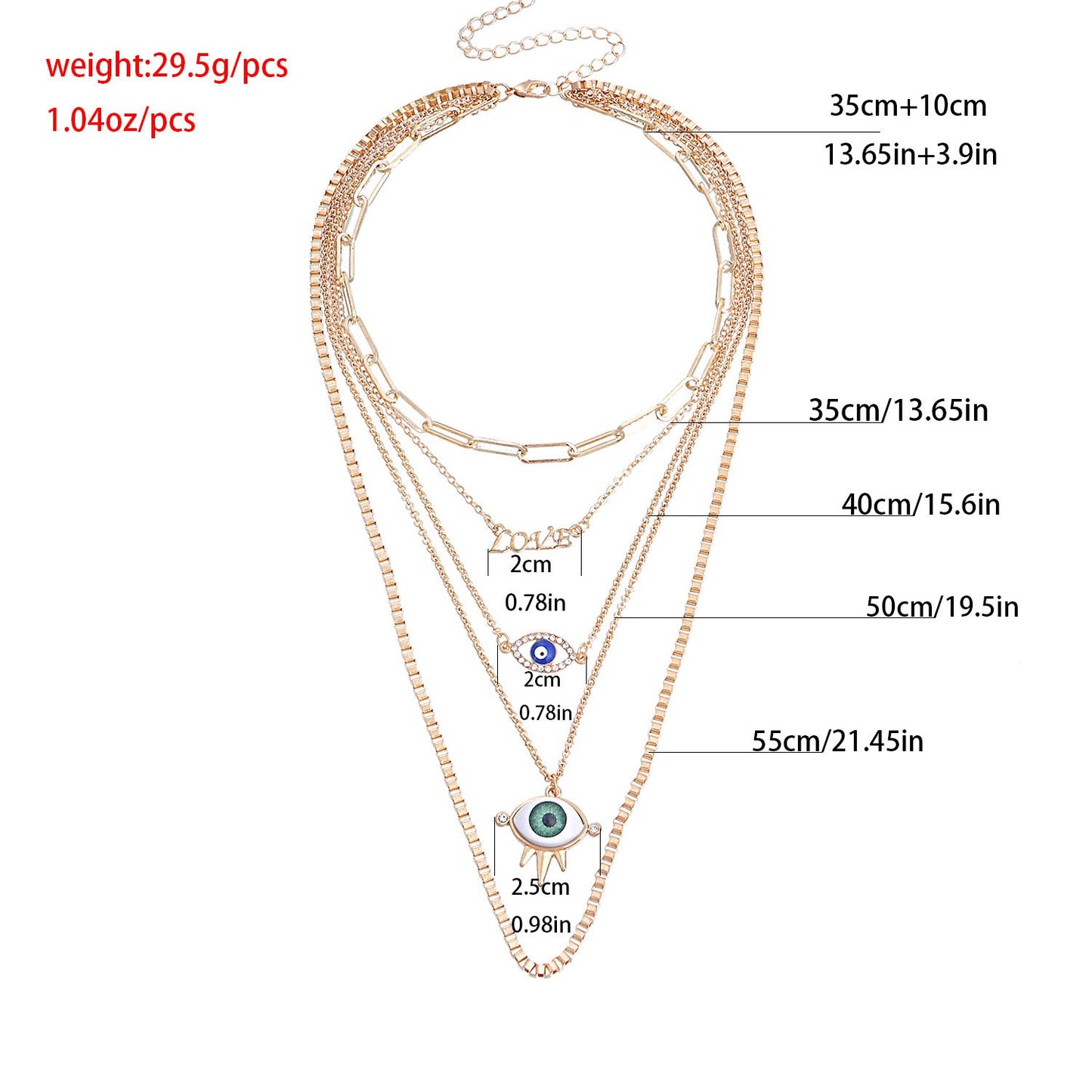 Jewelry trend multi-layer bamboo chain diamond blue eyes LOVE letter pendant necklace female