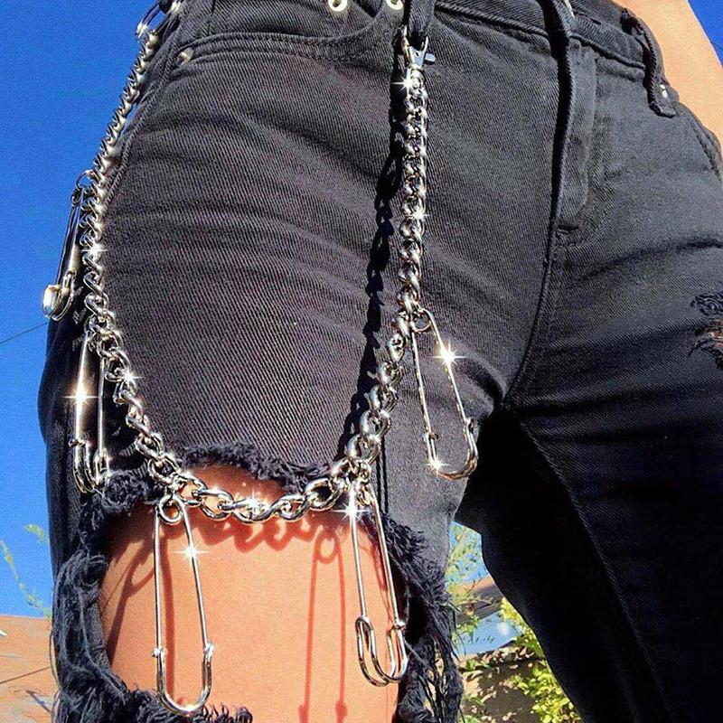 Waist Decoration Fashion Simple Pin Shape Pants Chain Hip Hop Punk Color Retaining Metal Denim Waist Chain