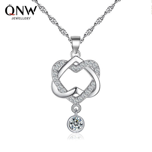 Jewelry heart-to-heart pendant clavicle chain love concentric knot necklace Valentine's Day gift