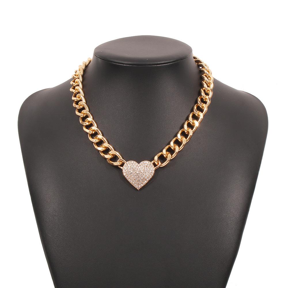 N865 Exaggerated Thick Chain Necklace Diamond Geometric Love Fashion Necklace Street Style Trendy Hip Hop Necklace