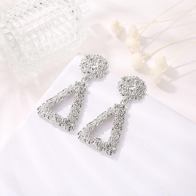 Creative Jewelry Fashion Trend Personality Metal Stud Earrings Gold Frosted Hollow Triangular Earrings Female