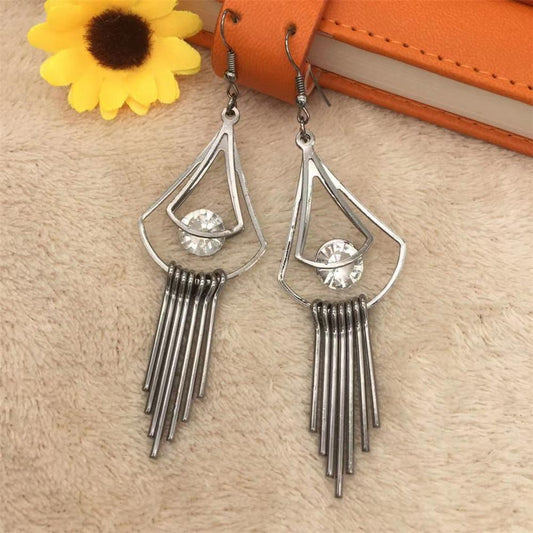 Big Water Drop Tassel Ladies Earrings Clip Diamond Earrings Ethnic Minority Popular Jewelry