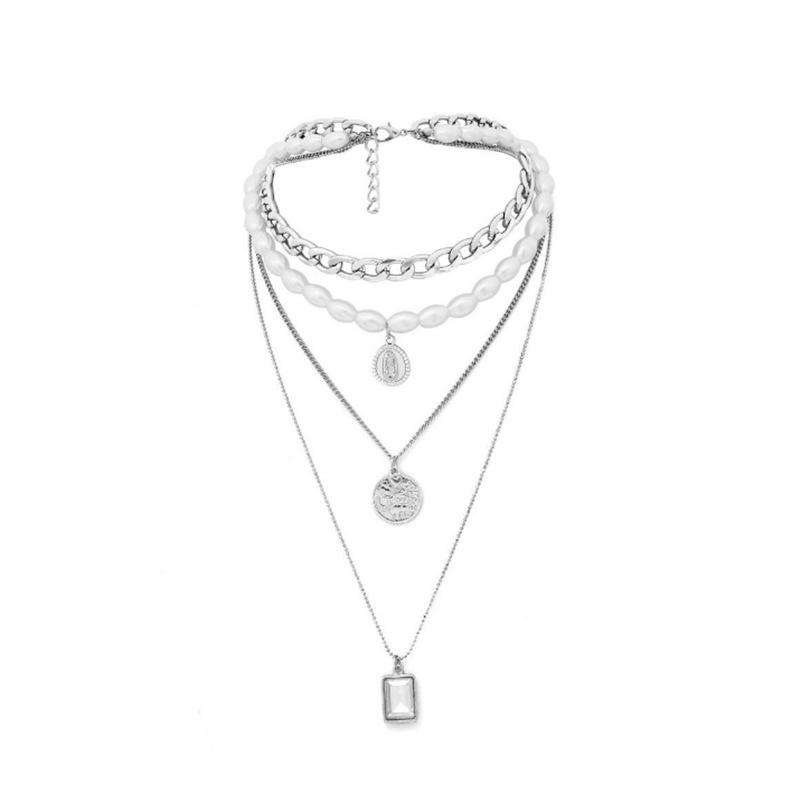 Jewelry Retro Portrait Gem Necklace Sweater Chain Female Personality Color Multi-layer Pearl Necklace