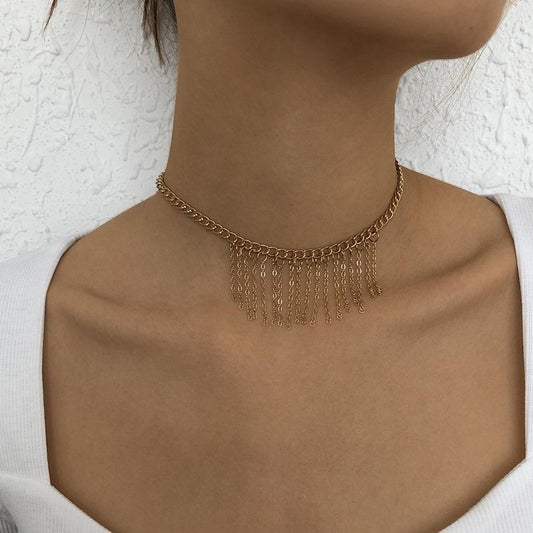 N9465 Jewelry Metal Texture Cool Necklace Hip Hop Creative Tassel Personality Necklace Female