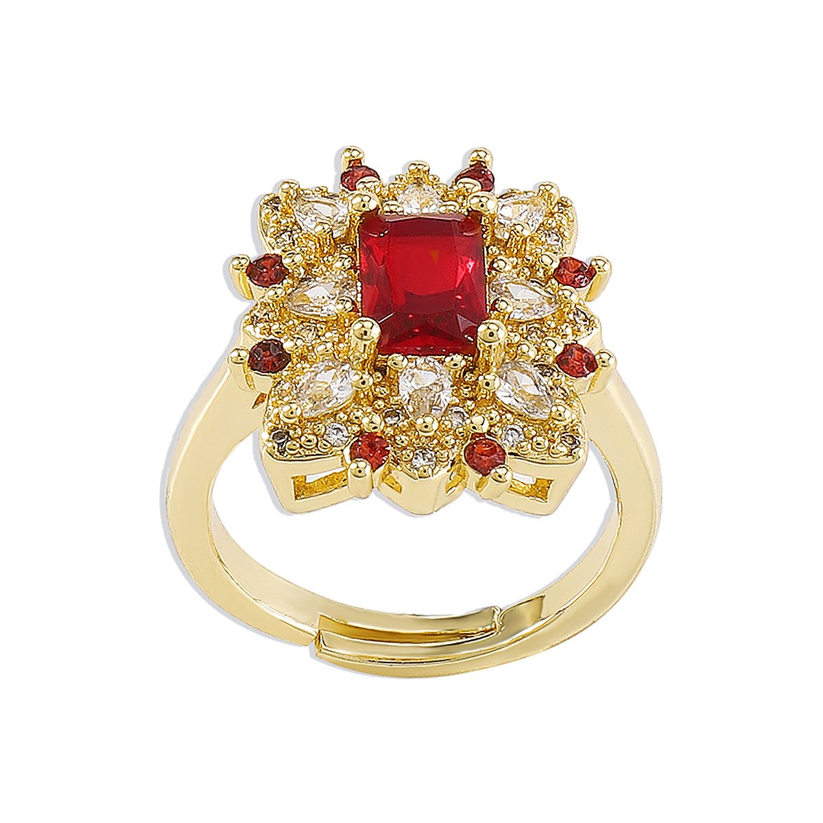 ZR153 Geometric Ring Female Net Red Atmosphere Retro Copper Zircon Square Palace Personality Ring