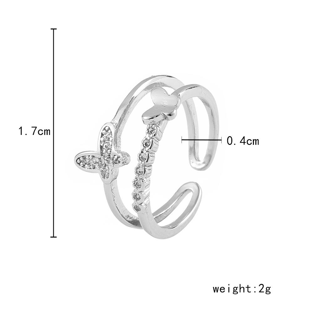 Hollow butterfly full diamond copper micro-inlaid open ring ladies light luxury niche design simple and beautiful ring