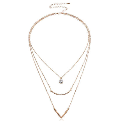 Women's Zircon Necklace Cheap Simple Necklace Exquisite V-shaped Alloy Pendant Clavicle Chain