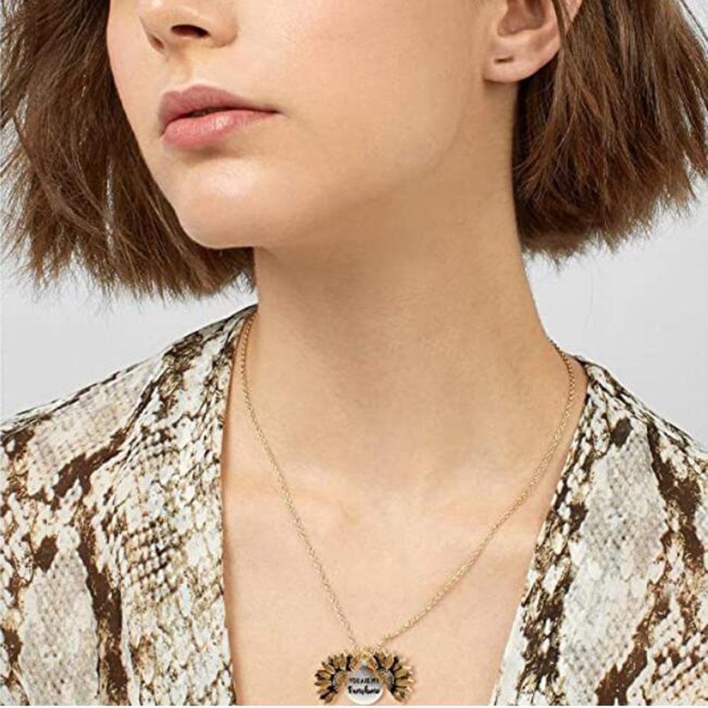 N7353 Retro Creative Necklace Personality Hip Hop Openable Sunflower Pendant Sunflower Jewelry