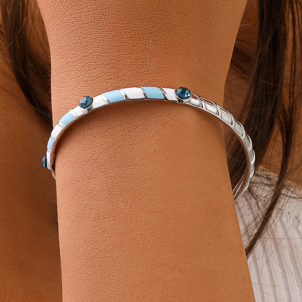 Trendy Street Shot Women's Stainless Steel Creative Design Contrasting Color Drip Oil Blue Snake Pattern Adjustable Bracelet