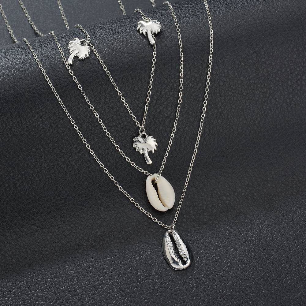 Jewelry Creative Shanghai Style Geometric Necklace Female Simple Coconut Shell Pendant Multilayer Necklace