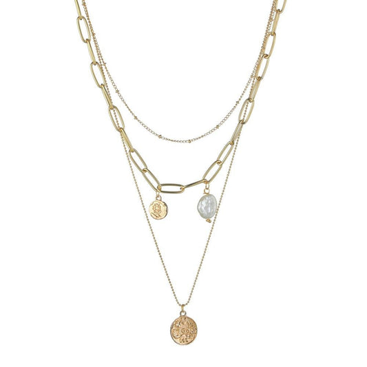 Fashion Simple Alloy Shaped Pearl Pendant Necklace Multilayer Chain Necklace Accessories