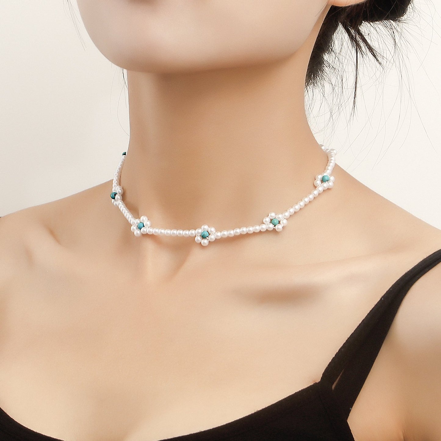 Jewelry Bohemian Imitation Pearl Handwoven Beaded Flower Necklace Female Baby Bead Necklace