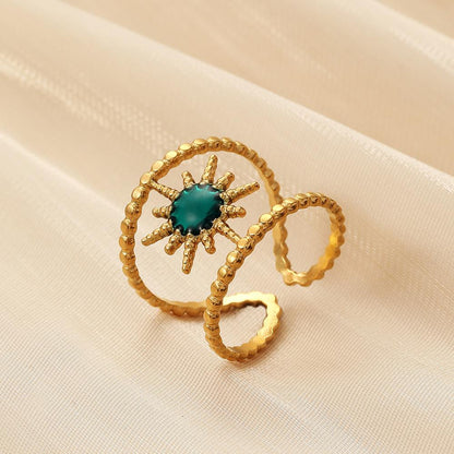 Stylish and simple personality niche design high-end women's stainless steel opening sun blue dripping oil ring