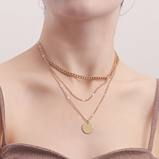 Jewelry punk geometric disc pendant necklace female niche design sense light luxury choker