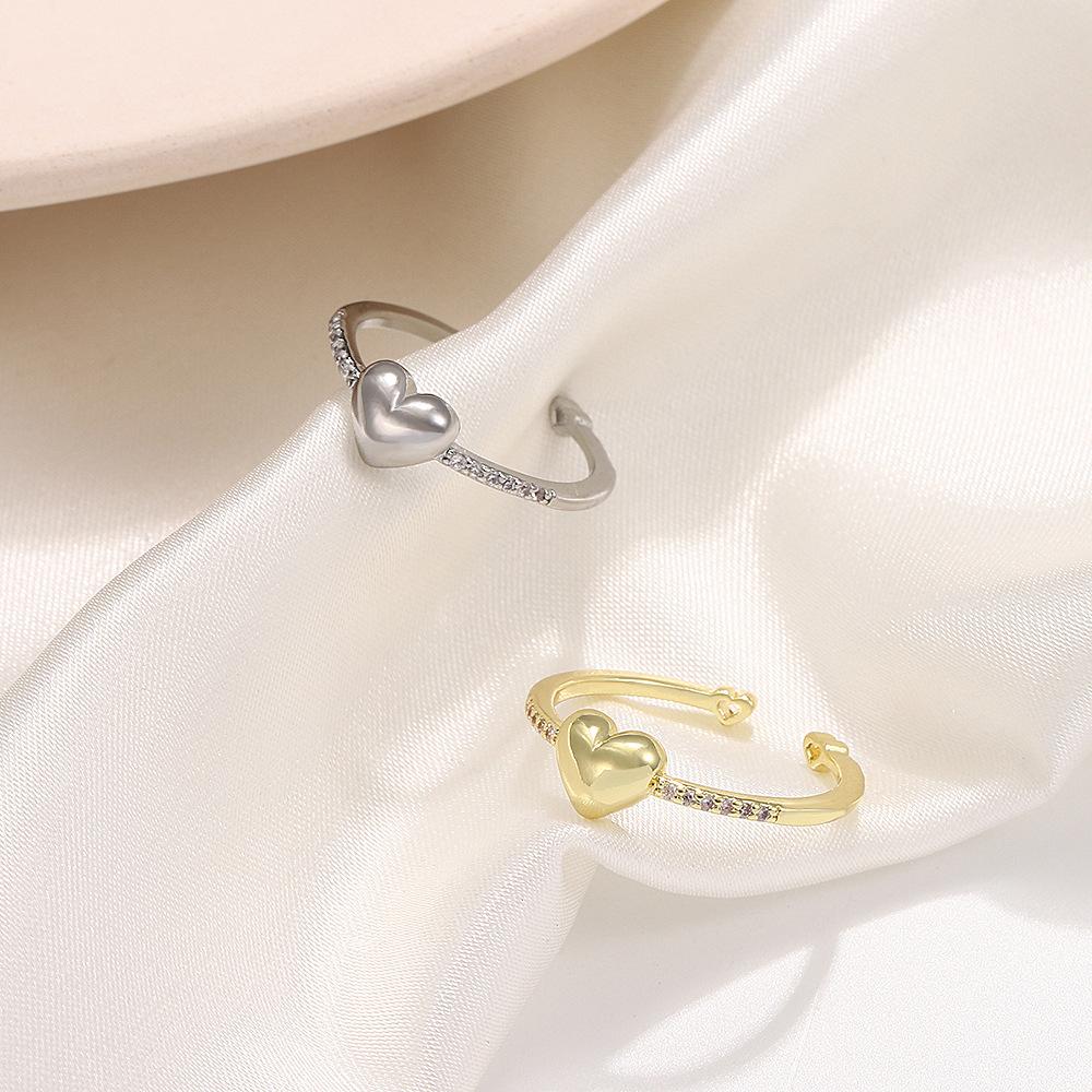 Ins diamond love ring female fashion personality creative geometric opening index finger ring heart-shaped couple ring