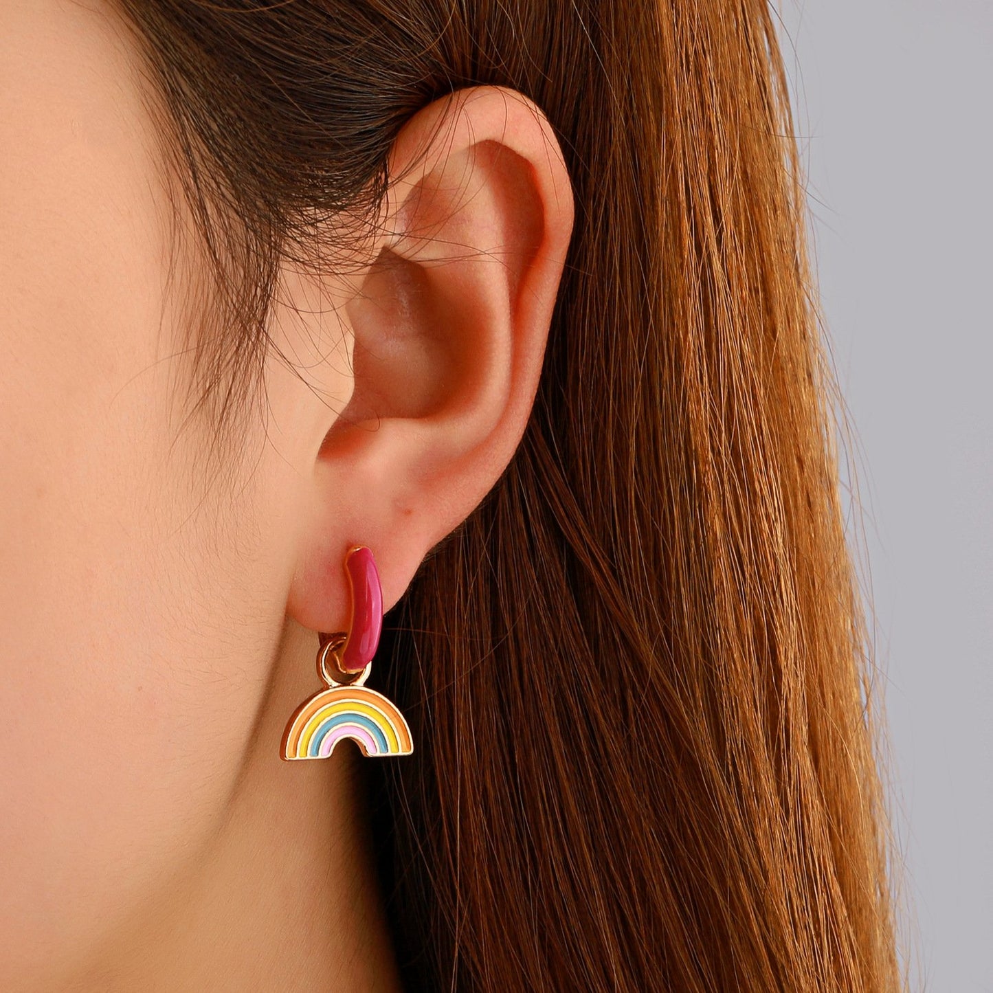 Retro temperament color earrings ins cute rainbow earrings earrings simple alloy dripping oil earrings