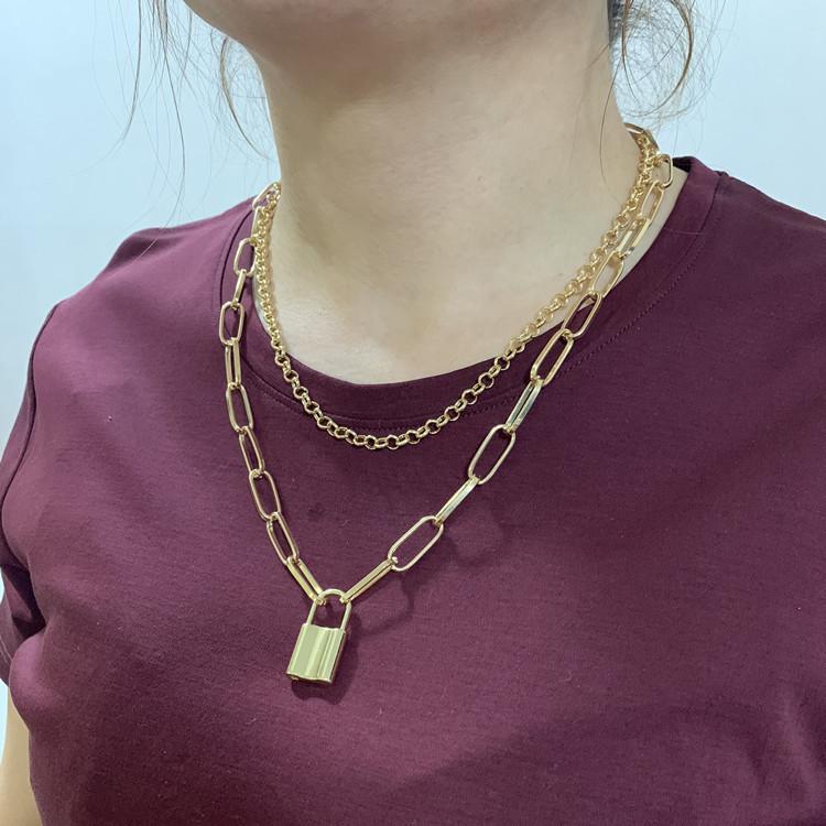 Jewelry Personality Punk Geometric Necklace Sweater Chain Female Simple Lock Shape Versatile Temperament Necklace Female