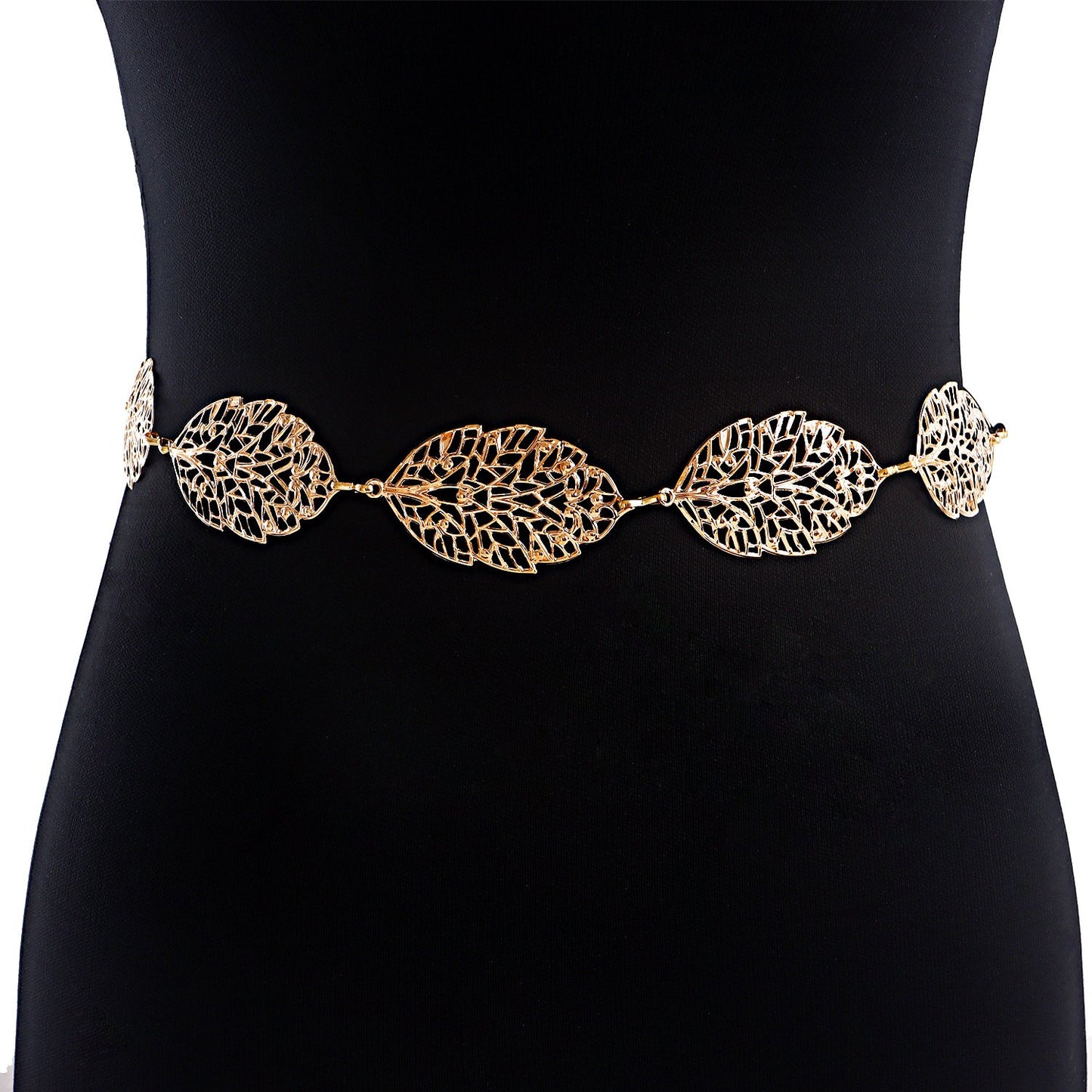 Women's Metal Belt Fashion Versatile Leaf Hollow Quality Decorative Dress Waist Chain Women