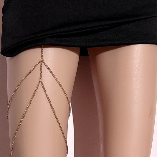 Fashion Ethnic Double Tassel Leg Chain Women Metal Chain Sexy Thigh Chain Simple Vacation Accessories