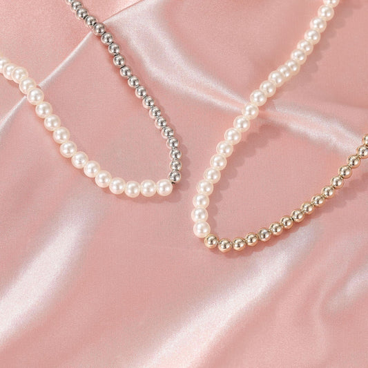 Special-shaped splicing pearl necklace clavicle chain OT buckle net red retro simple necklace accessories for women