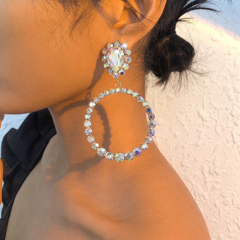 E9974 Diamond super flash earrings creative exaggerated round earrings banquet temperament fashion earrings women