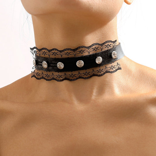 N1835 personality lace leather sexy choker collar gothic creative retro necklace
