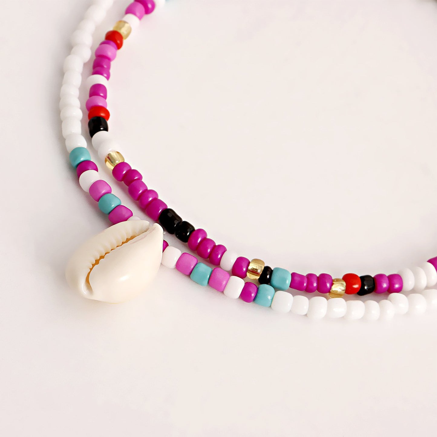 Jewelry Bohemian double-layer color rice beads shell beach anklet female summer