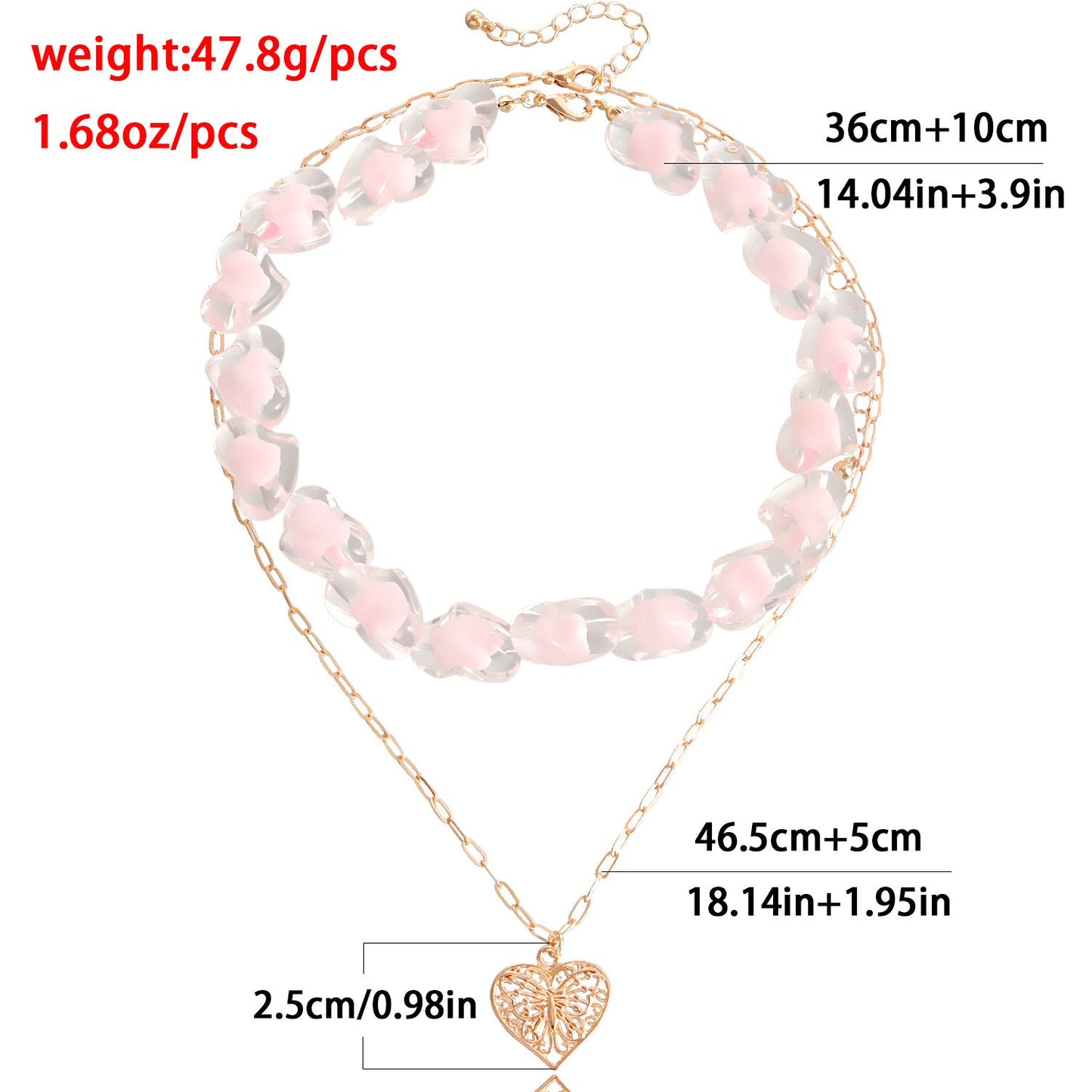 Jewelry ins double-layer pink love beaded necklace female niche design light luxury clavicle chain