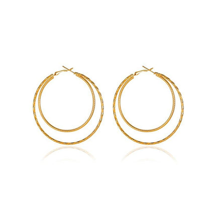 Simple temperament double-layer large circle earrings exaggerated geometric carved circle circle earrings earrings accessories