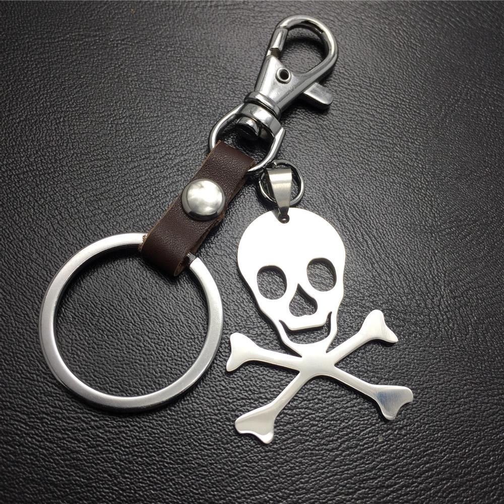 Skull Titanium Steel Pendant Stainless Steel Keychain Leather Waist Hanging Ladies Bag Ornament Men's Jewelry