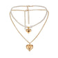 Fashion Simple Double Love Necklace Millet Beads Beaded Chain Pearl Necklace Clavicle Chain Women