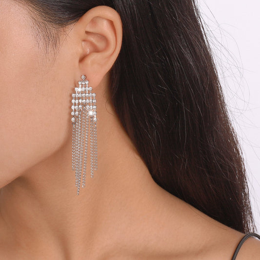 E159 Personalized micro-inlaid fashion earrings chain tassels exaggerated long fashion earrings earrings
