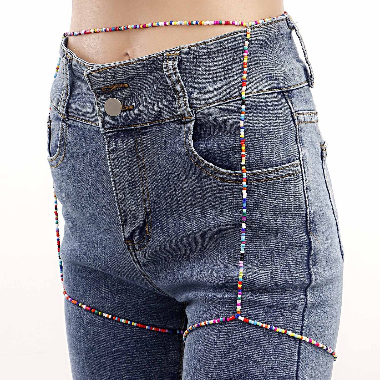 Jewelry Versatile Mixed Color Colorful Rice Beads Waist Chain Leg Chain Body Chain Accessories Female Waistchain