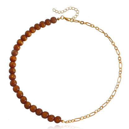 Jewelry Stitching Half Simple Bead Necklace Women's Versatile Light Luxury Personality Natural Trendy Necklace