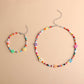 Jewelry Resin Soft Pottery Smiley Rice Bead Necklace Women's Fashion Color Rice Bead Bracelet Necklace Set