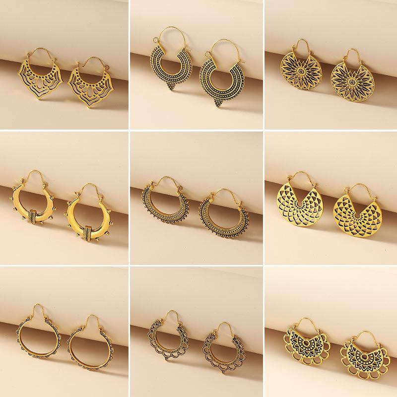 Retro Simple Hollow Earrings Creative Metal Geometric Earrings Earrings Exaggerated Irregular Round Earrings For Women