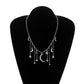 Jewelry Ladies Full Diamond Crescent Pentagram Pendant Necklace Rhinestone Tassel Short Sweater Necklace