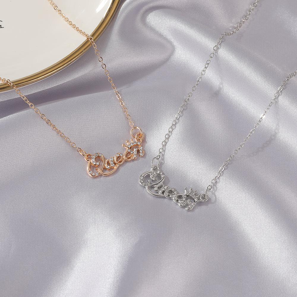 Alphabet queen necklace trend crown queen clavicle chain for mom and girlfriend holiday gift