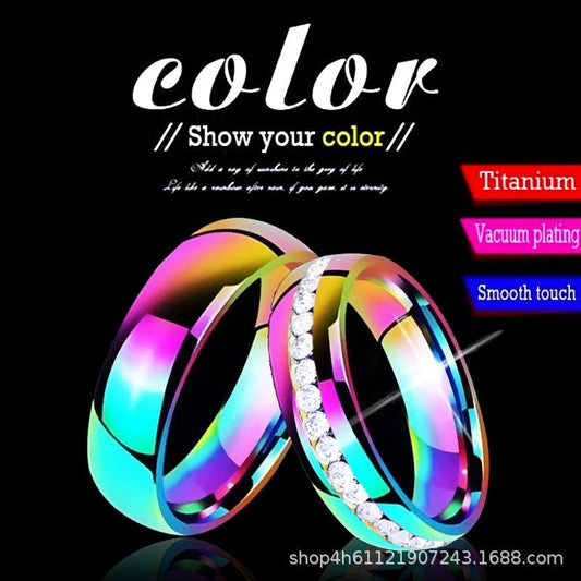 Color Diamond Couple Ring 6mm Smooth Arc Stainless Steel Ring Jewelry