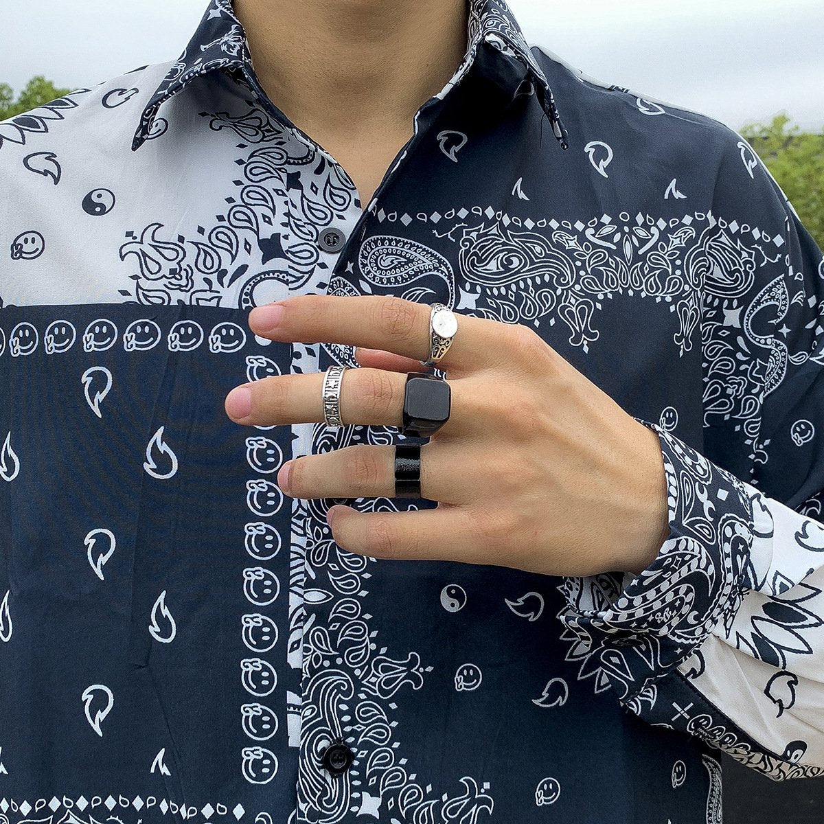 Jewelry cool personality spray paint glossy ring index finger ring retro printing metal men's ring