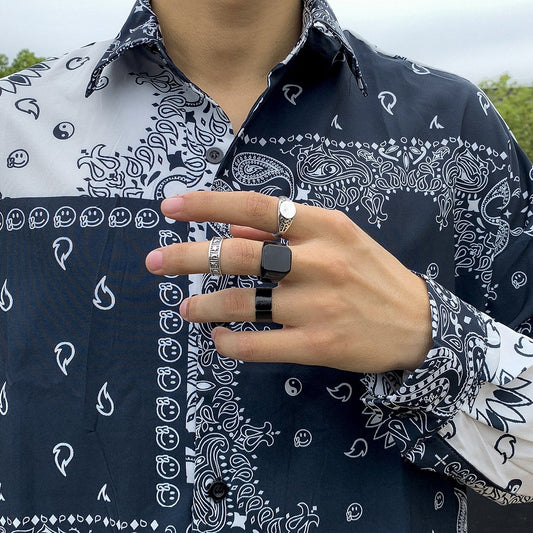 Jewelry cool personality spray paint glossy ring index finger ring retro printing metal men's ring