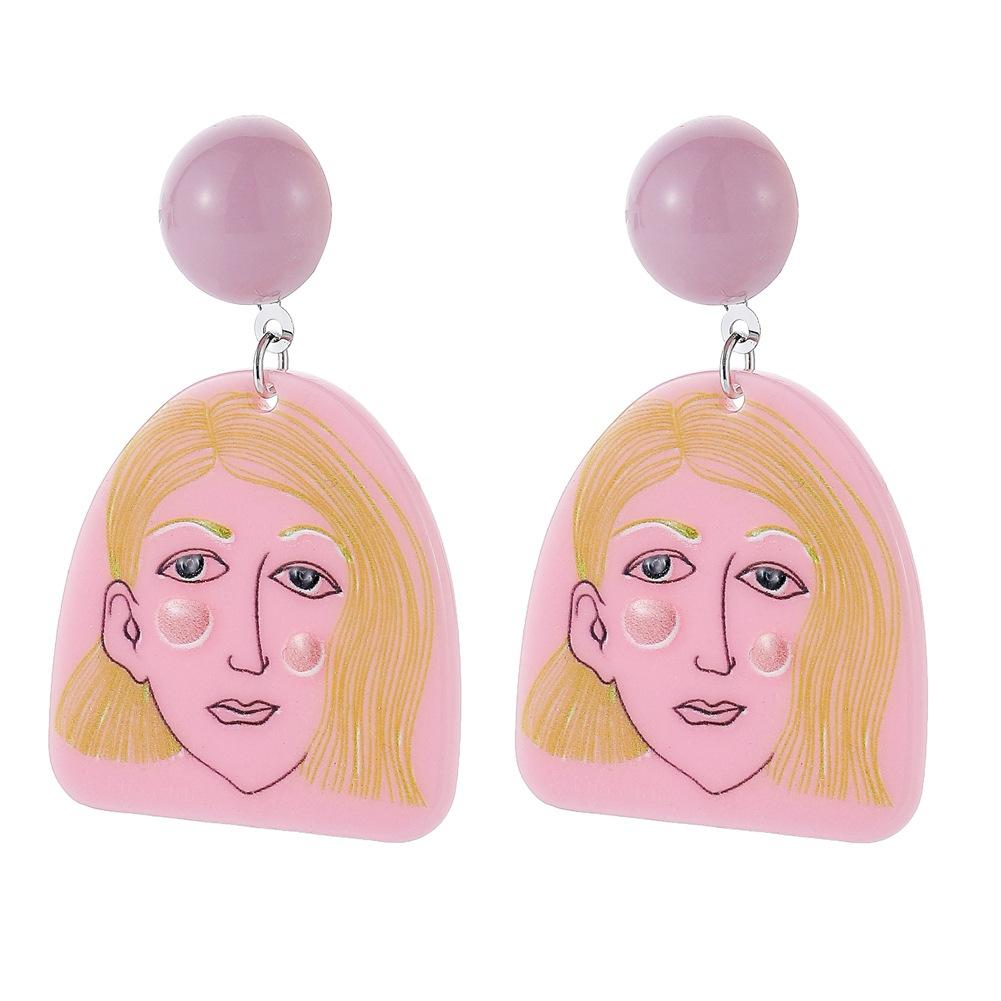 Retro Pink Beauty Acrylic Graffiti Earrings Cute Personality Geometric Design Touching Face Earrings