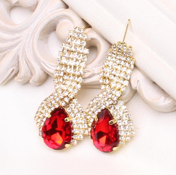 Fashionable atmosphere diamond-studded drop-shaped crystal gemstone earrings earrings accessories