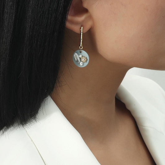 Temperament baroque pearl round earrings simple bamboo retro word earrings summer sweet ear accessories