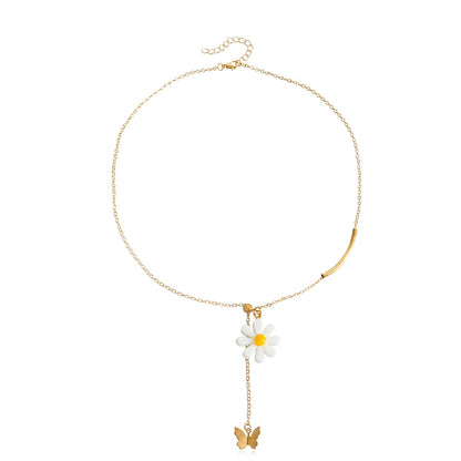 Jewelry Versatile Daisy Petal Butterfly Pendant Necklace Female Creative Design Tassel Necklace