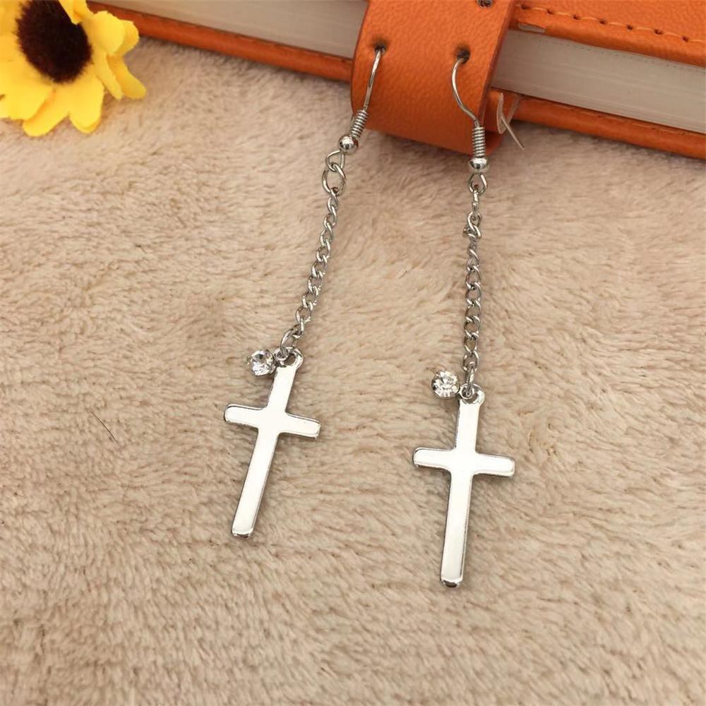 Chain cross earring alloy simple with diamond ear jewelry accessories