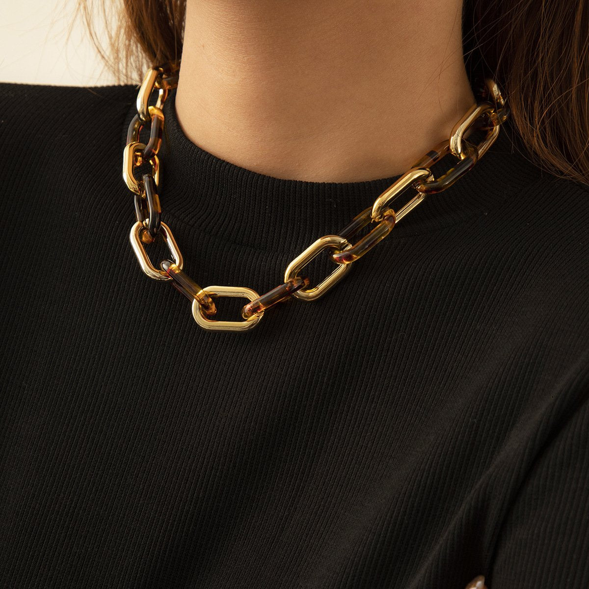 Sexy Personality Leopard Print Metal Buckle Stitching Necklace Women's Trendy Geometric Single Layer Clavicle Necklace