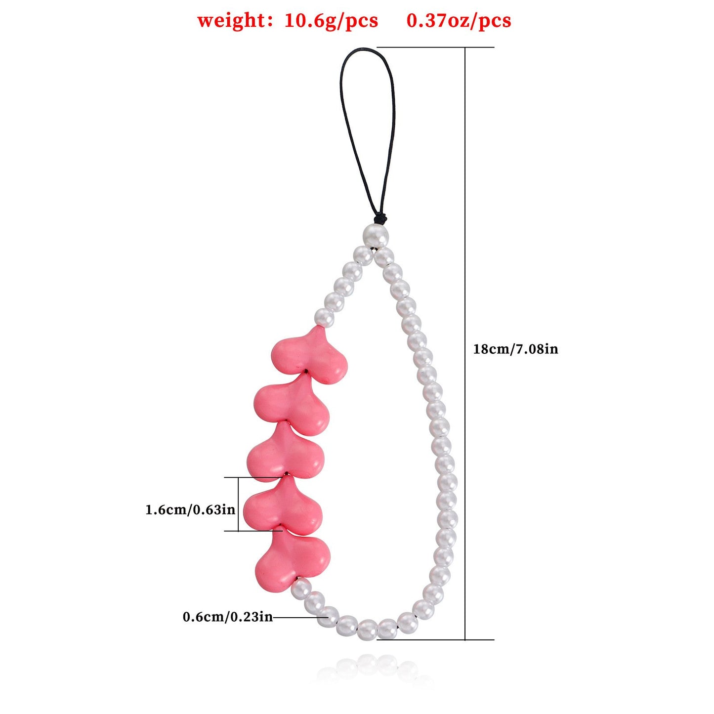 Jewelry Pink Exaggerated Geometric Love Mobile Phone Chain Female Acrylic Pearl Mobile Phone Anti-lost Lanyard
