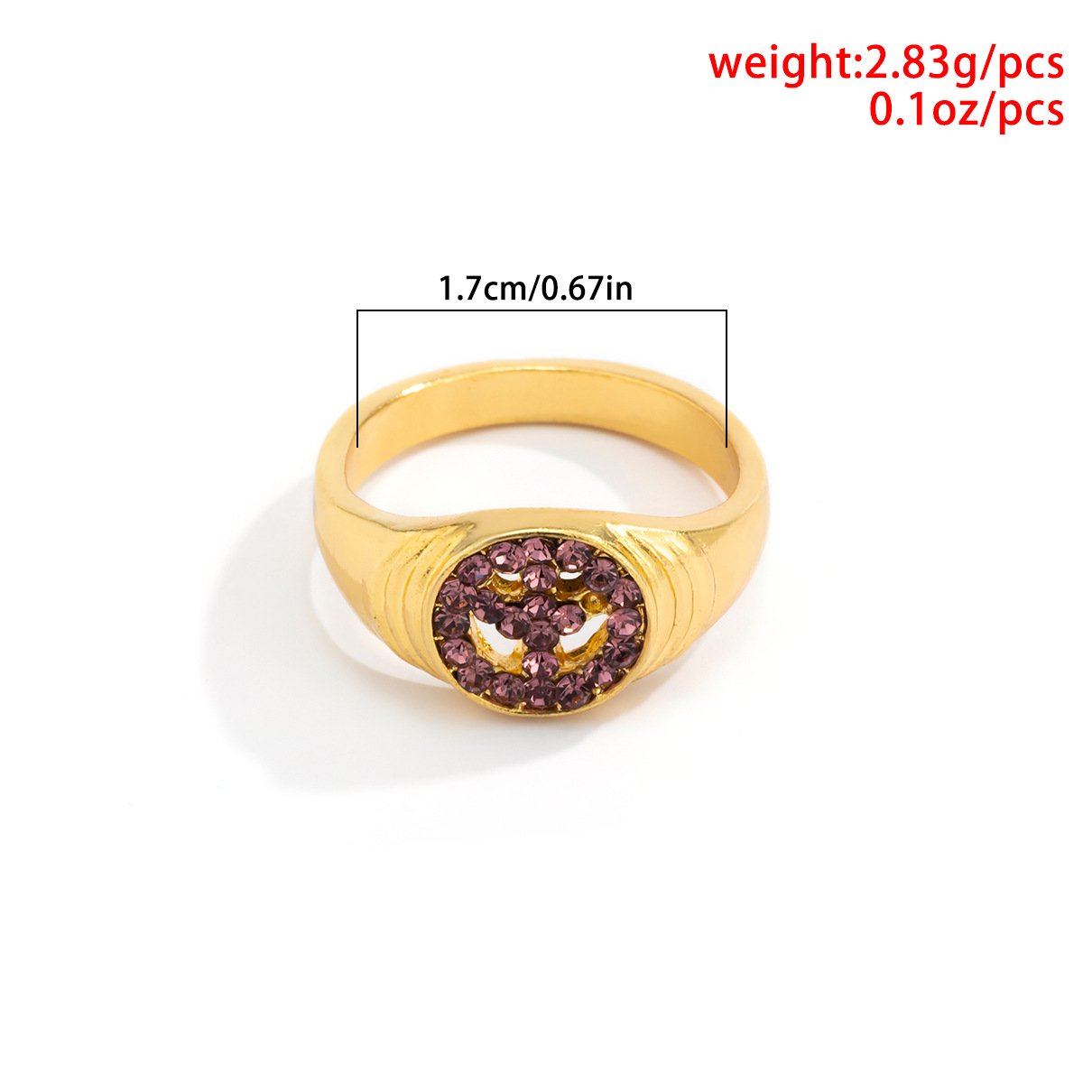 Trendy diamond-studded metal ring femininity simple glass gem peach heart-shaped ring jewelry